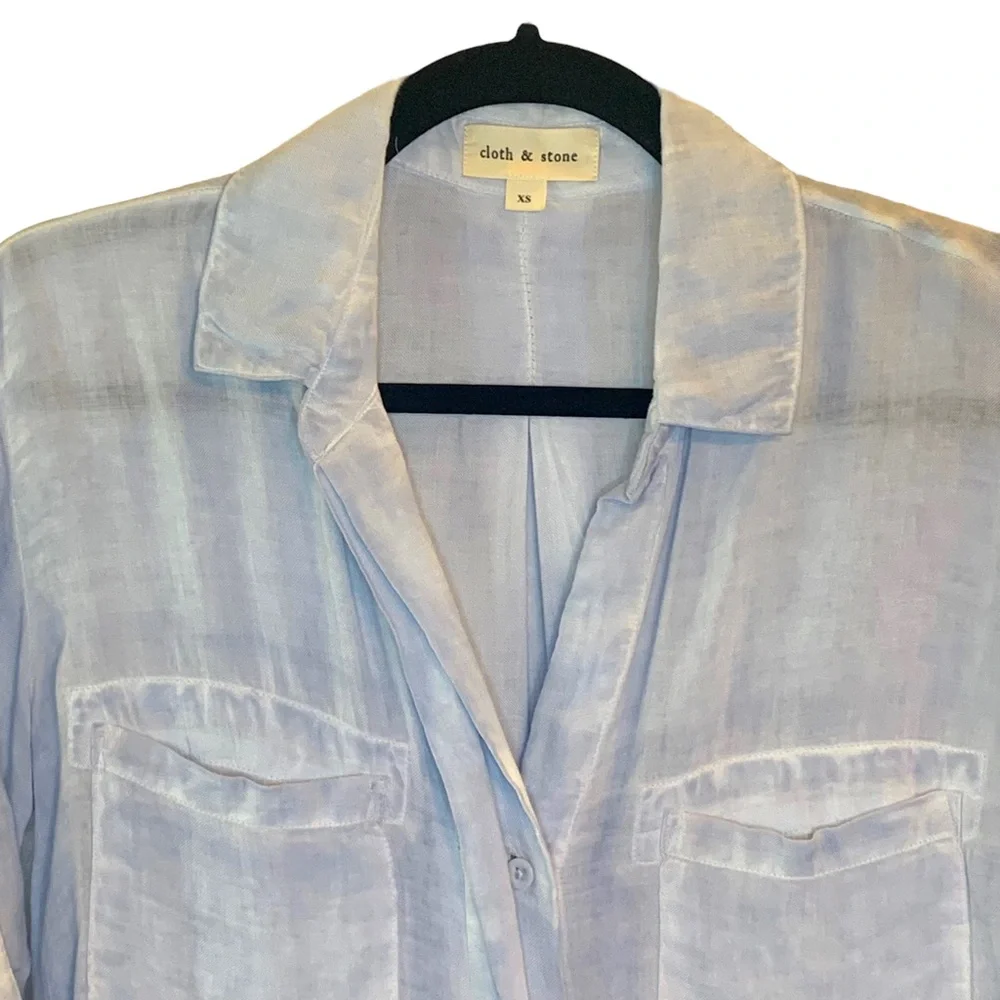 Cloth & Stone Anthropology Blue Button Down Shirt Roll Tab Sleeve Women’s XSmall_3